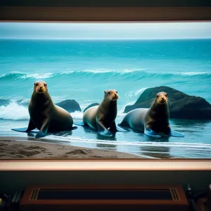 Playful Sea Lion Splashing in Ocean Waves