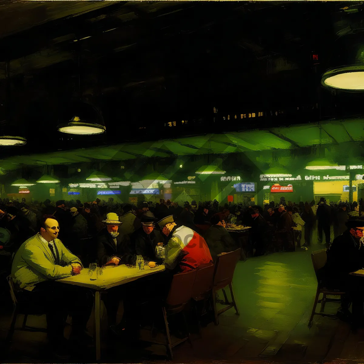 Picture of Nighttime cafe interior with steel drums ambiance