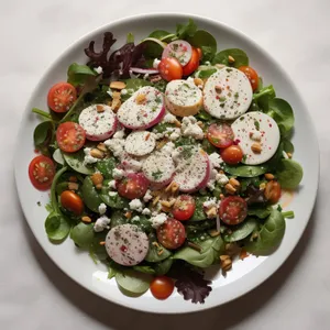 Delicious Gourmet Salad with Fresh Vegetables and Cheese