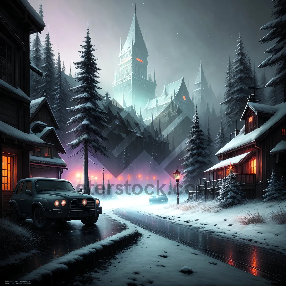 Picture of Winter Road Amidst Snowy Forest Landscape