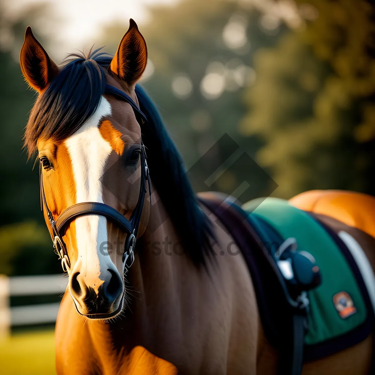 Picture of Beautiful Thoroughbred Stallion in a Ranch Field