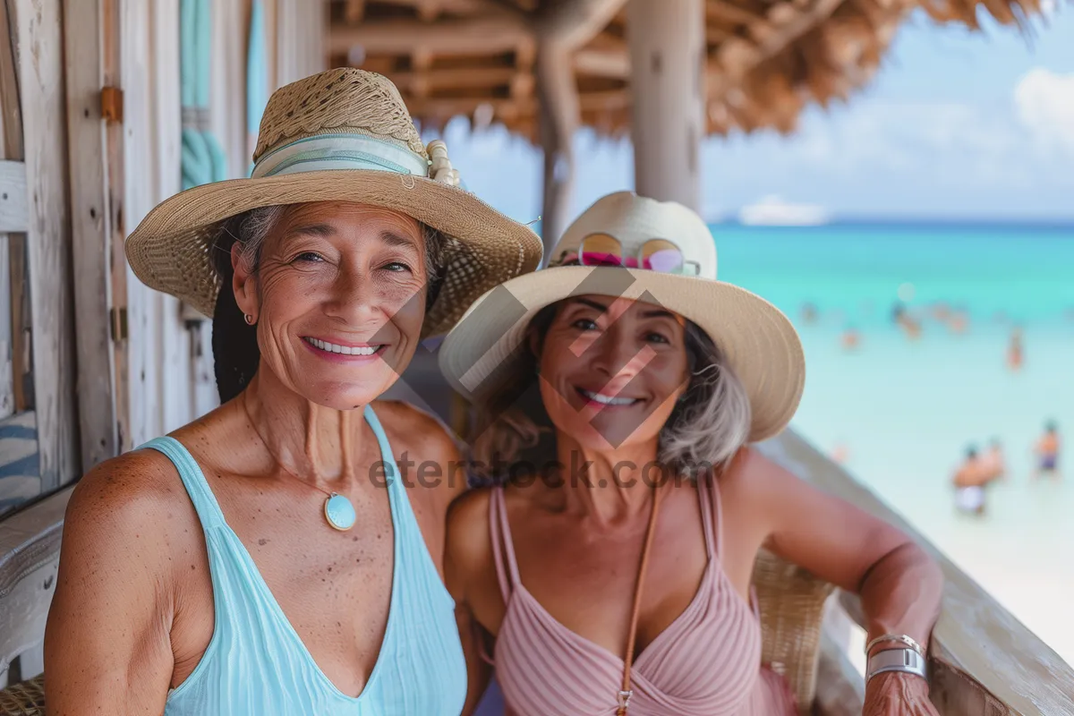 Picture of Happy man with cowboy hat on beach vacation.