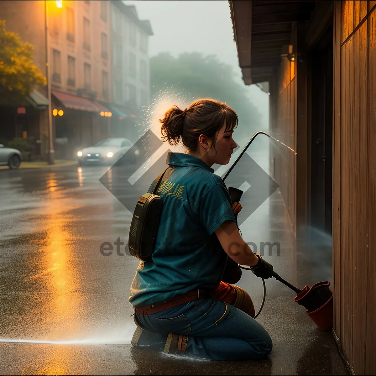 Picture of Stylish Urban Shelter: Fashionable Man Under Canopy