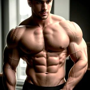 Ripped-Physique: Strong, Sexy Male Bodybuilder Flexing Muscles