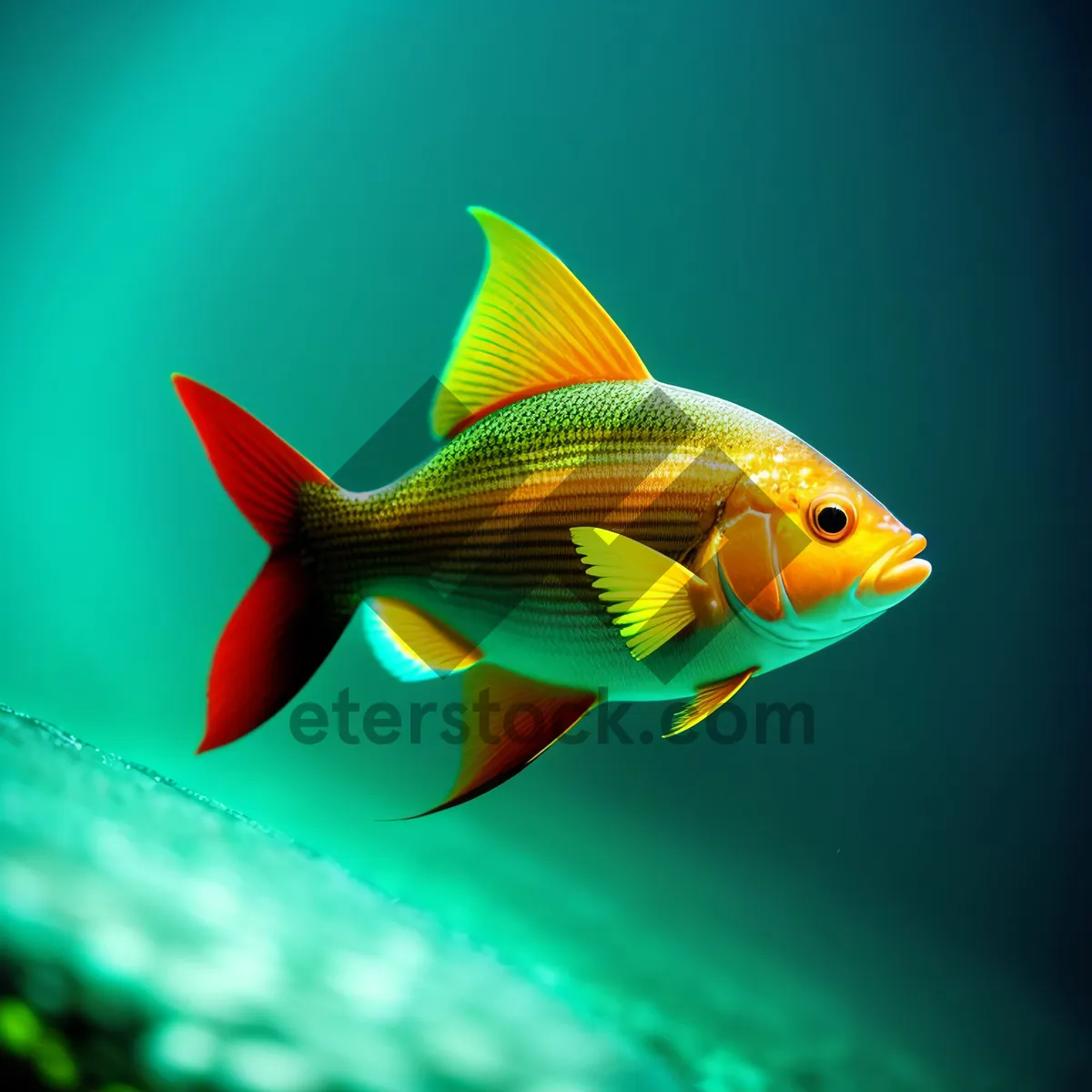 Picture of Golden Finned Aquatic Pet in Underwater Aquarium