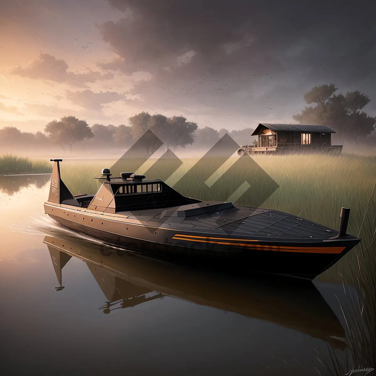 Picture of Picturesque Coastal Boathouse with Colorful Kayaks