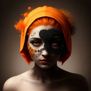 Venetian Masked Lady with Attractive Hairstyle