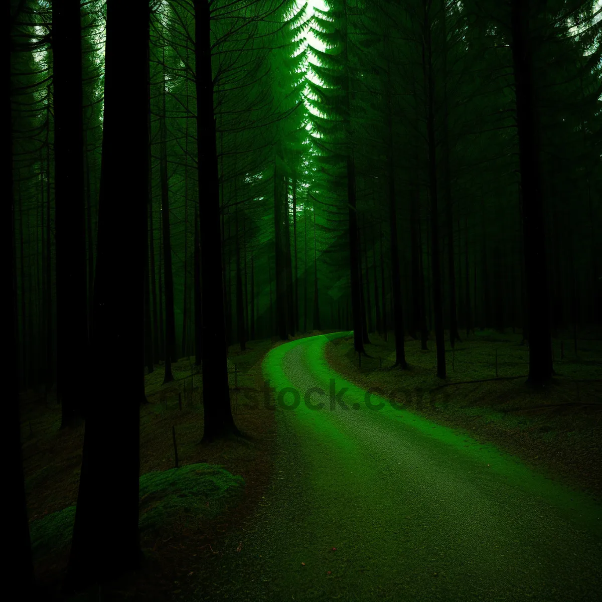 Picture of Enchanted Forest: Illuminated Path Through Sunlit Woods