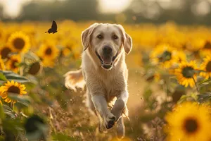 Adorable studio portrait of cute Golden Retriever puppy