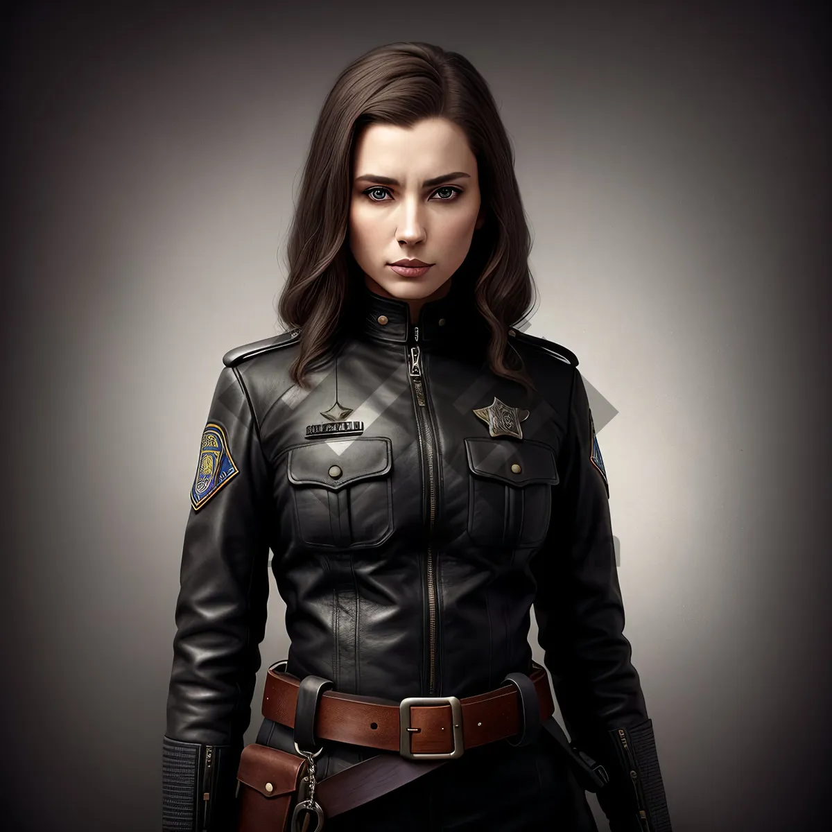 Picture of Elegant Brunette Lady in Black Leather Jacket