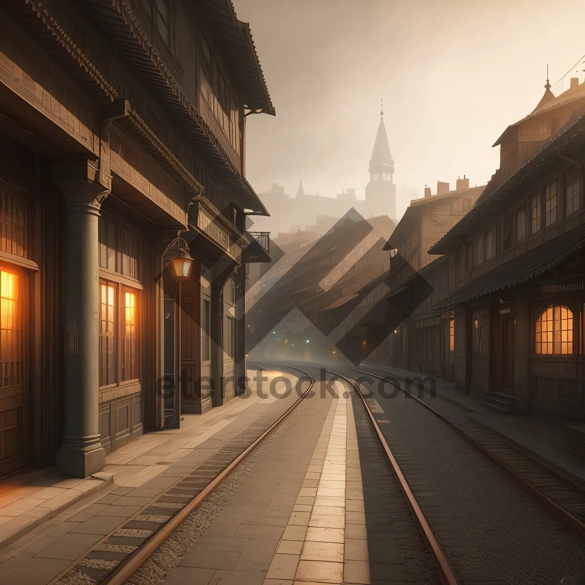 Picture of City's Bustling Railway Terminal Amidst Urban Night