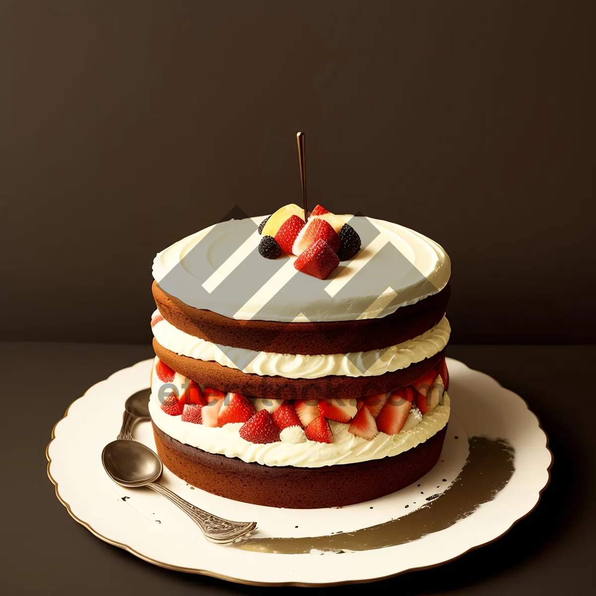 Picture of Delicious Berry Cream Cake on a Plate