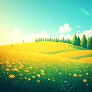 Golden Sunset Over Vast Meadow and Dunes
