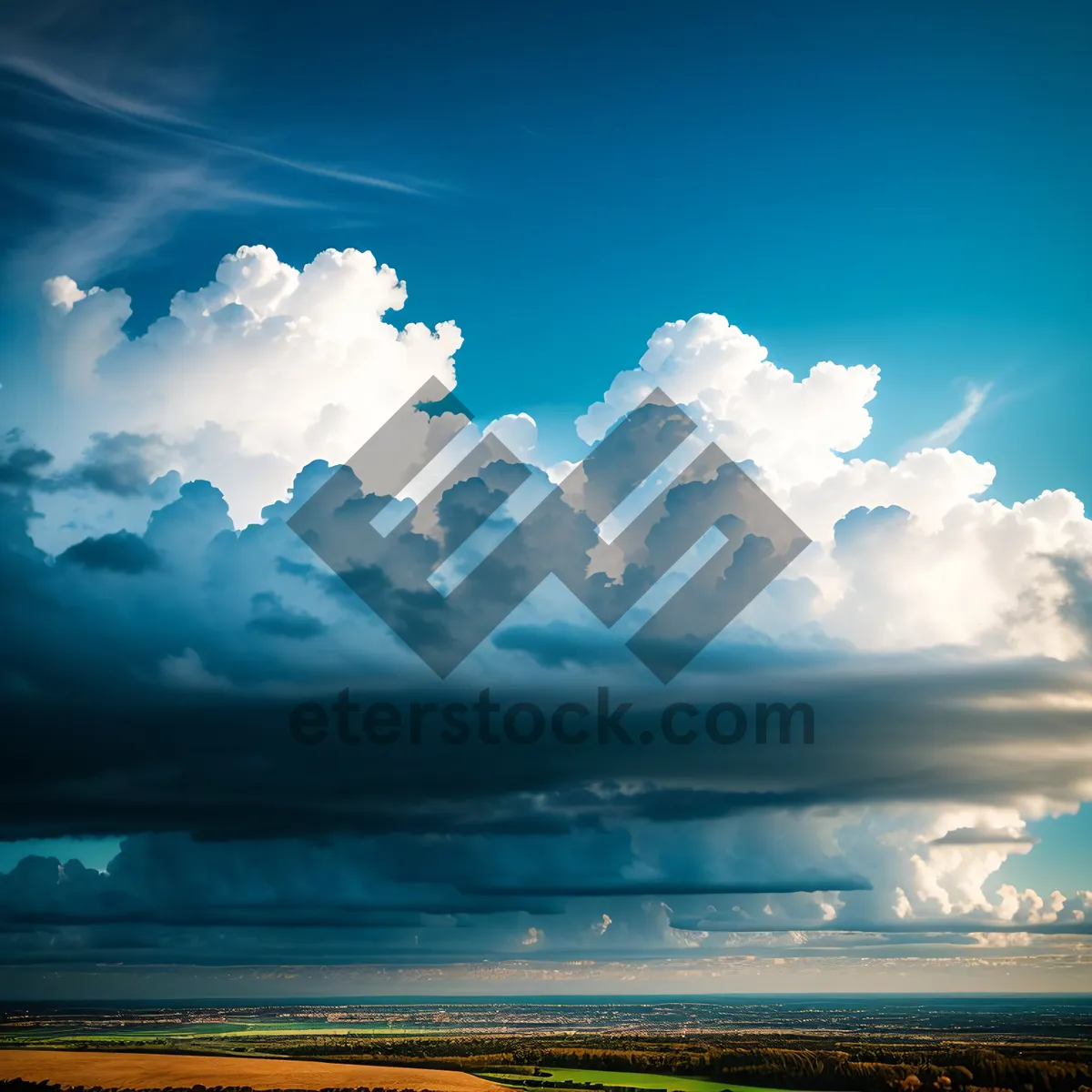 Picture of Summer Sky with Fluffy Clouds Over the Ocean