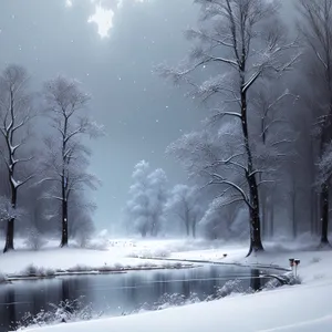 Frozen Winter Wonderland: Majestic Frosty Forest Landscape