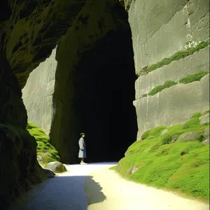 Serene Mountain Cave by the River