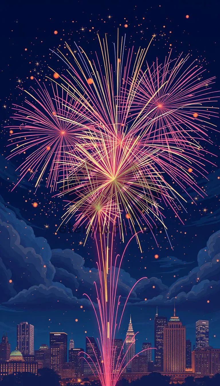 Picture of Vibrant Firework Display Lighting Up the Night Sky