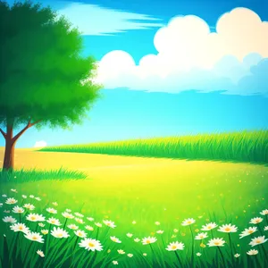 Idyllic rural meadow under a clear sky