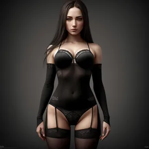 Seductive lingerie model posing sensually in black bikini