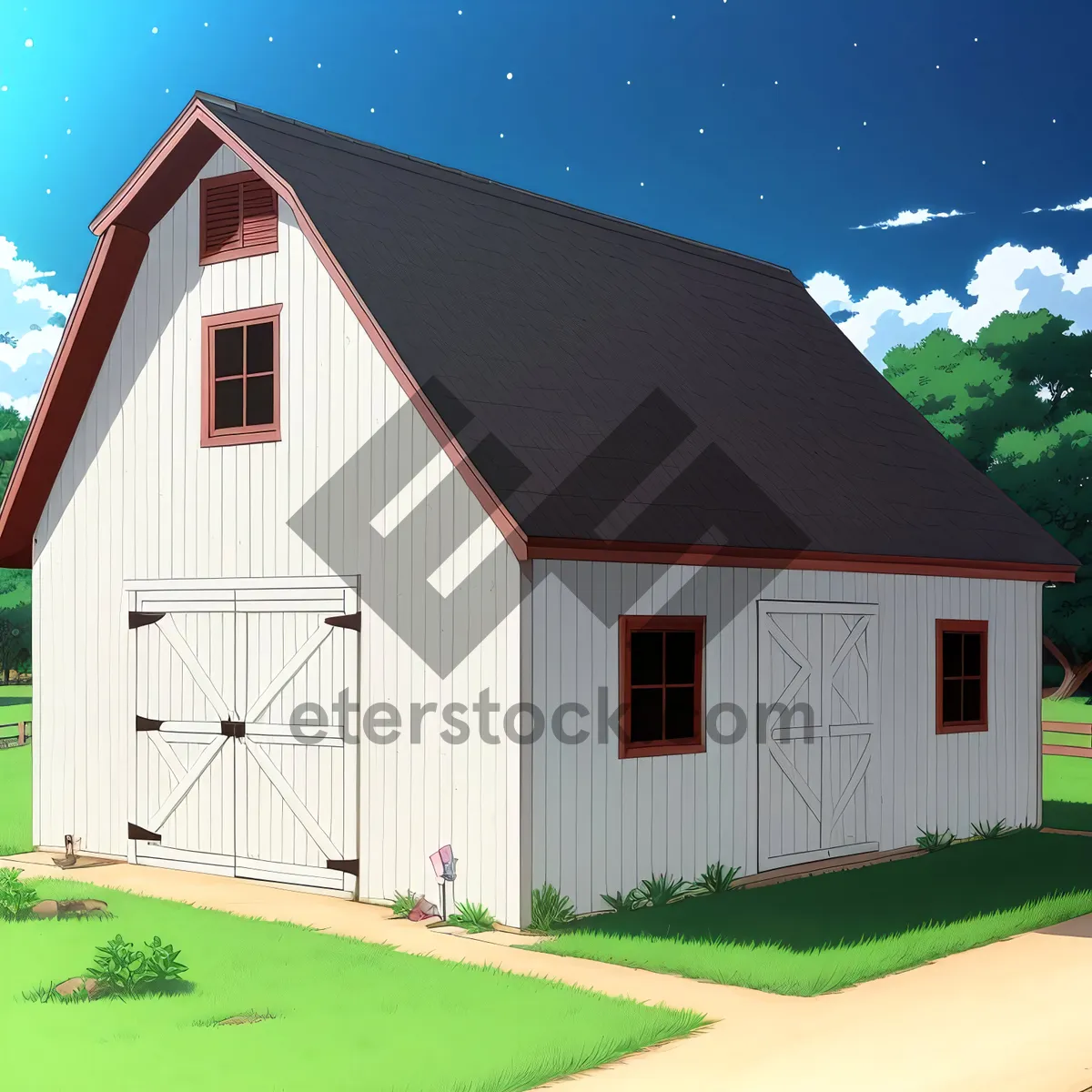 Picture of Rural Estate with Brick House and Landscape