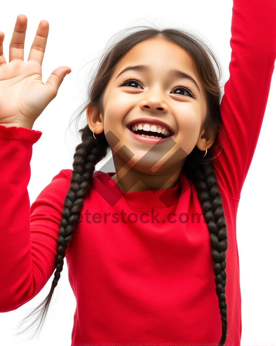 Picture of Attractive brunette lady with cute smile in studio portrait.