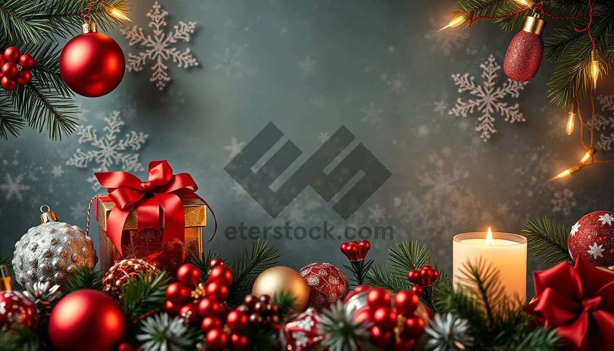 Picture of Festive Holiday Card with Golden Ornaments on Tree