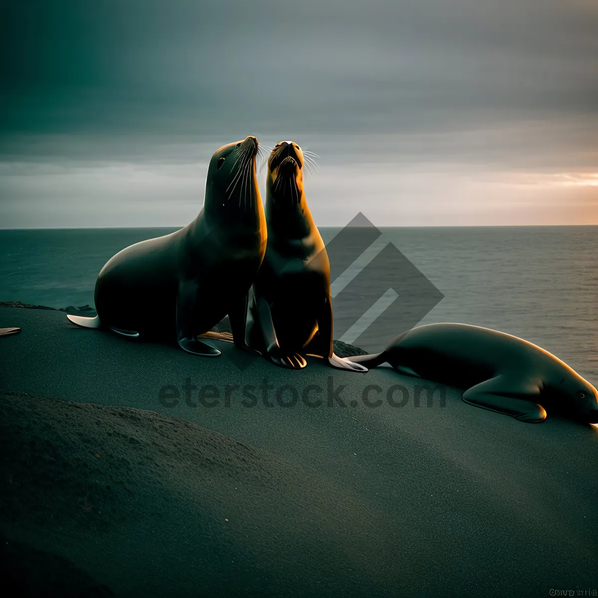 Picture of Serenity by the Shoreline: Sunset on a Sea Lion-Filled Coast