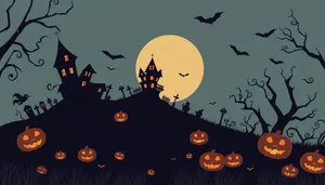 Halloween Cemetery Silhouette Moon Night Cartoon Art