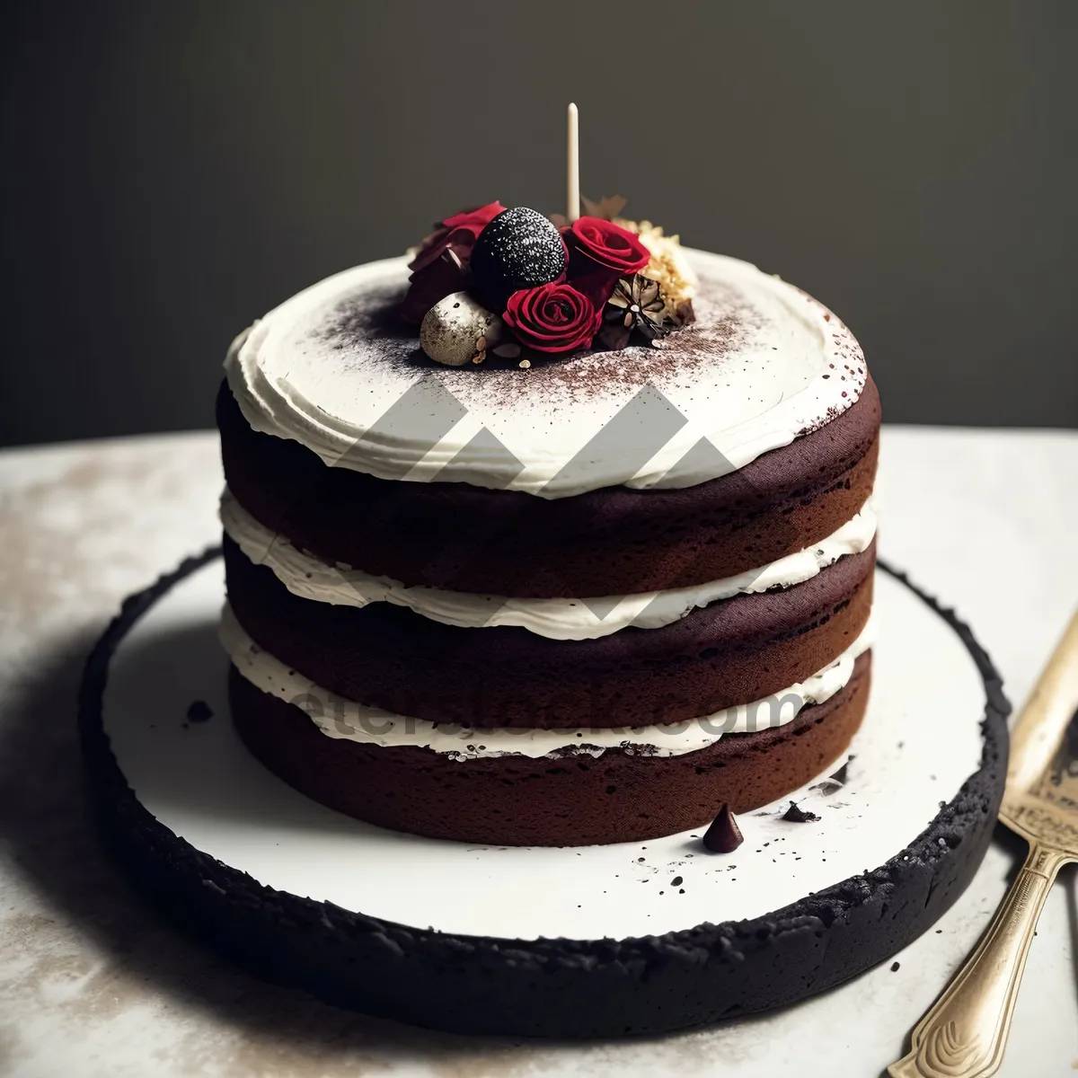 Picture of Delicious berry cupcake with creamy icing and mint garnish.