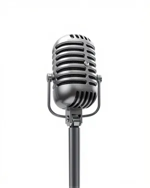 Vintage microphone on stage for live performance with music.