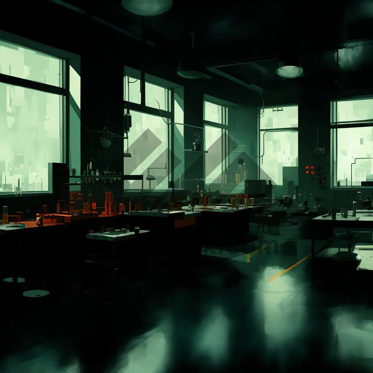 Picture of Modern room interior with furniture and table at night