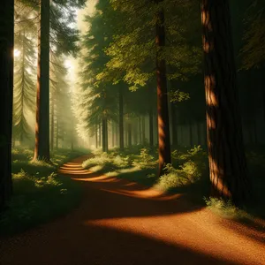 Enchanting Autumnal Forest Path Amidst Radiant Trees