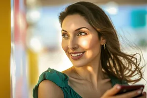 Beautiful smiling brunette model with attractive afro hairstyle