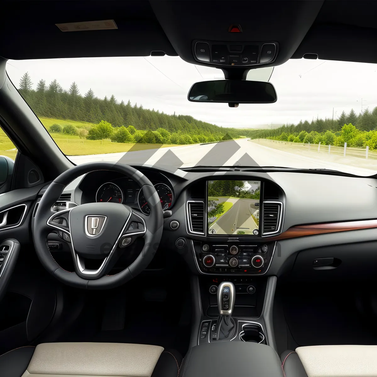 Picture of Car Interior Control Panel with Steering Wheel