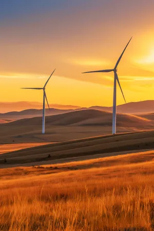 Renewable Energy Wind Turbine Sunset Landscape View