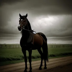 Majestic Thoroughbred Horse in Equestrian Gear