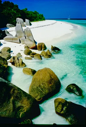 Tropical Paradise Beach Resort with Turquoise Water and Sun. The colors and crystal clear water of the archipelago of the Similan Islands National Park, Thailand, Asia