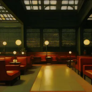 Modern interior with wooden furniture and ample light.