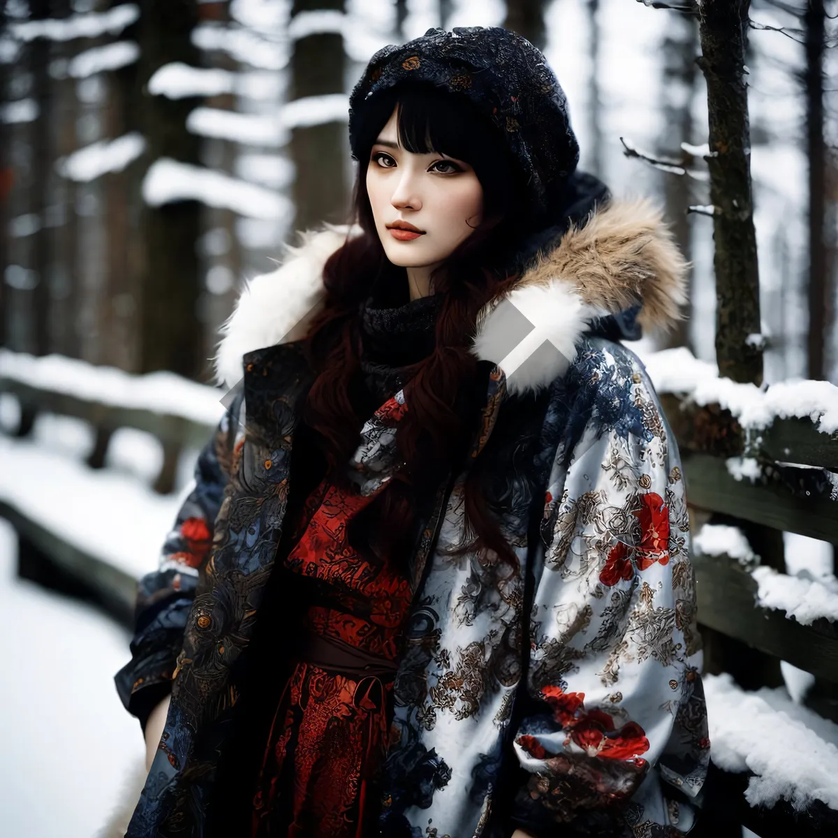 Picture of Happy Smiling Lady Wearing Stylish Fur Coat