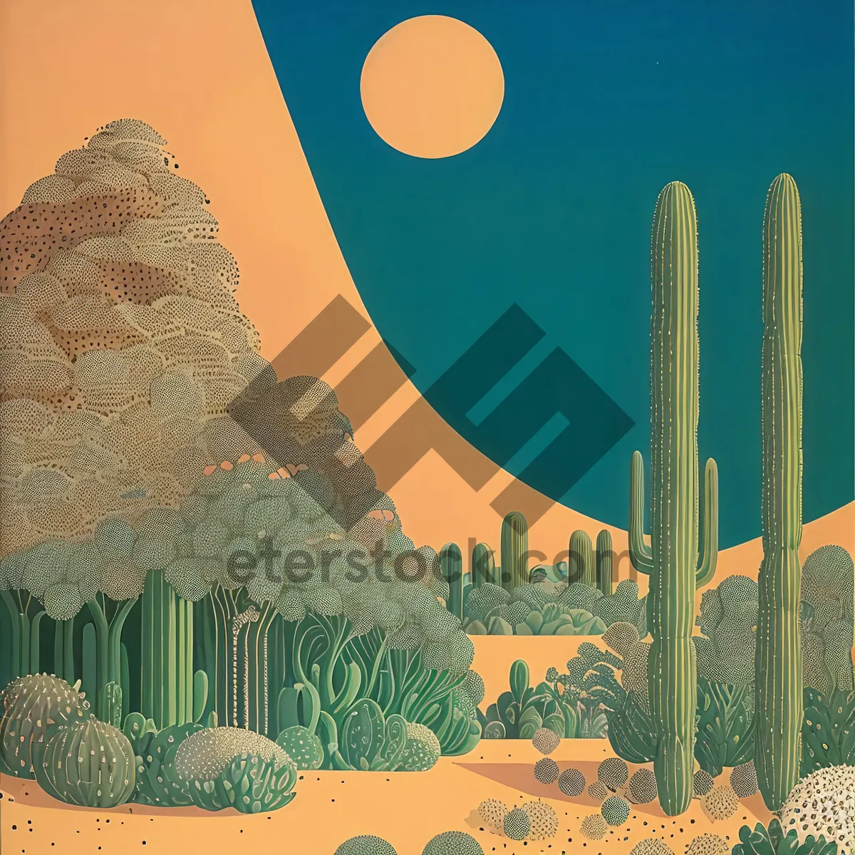 Picture of Desert Skies: Majestic Saguaro Cactus and Plant