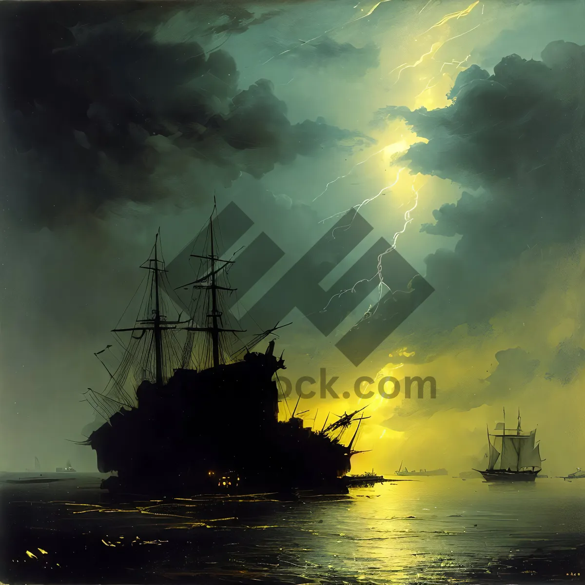 Picture of Rustic Pirate Ship Sailing in Vast Seas