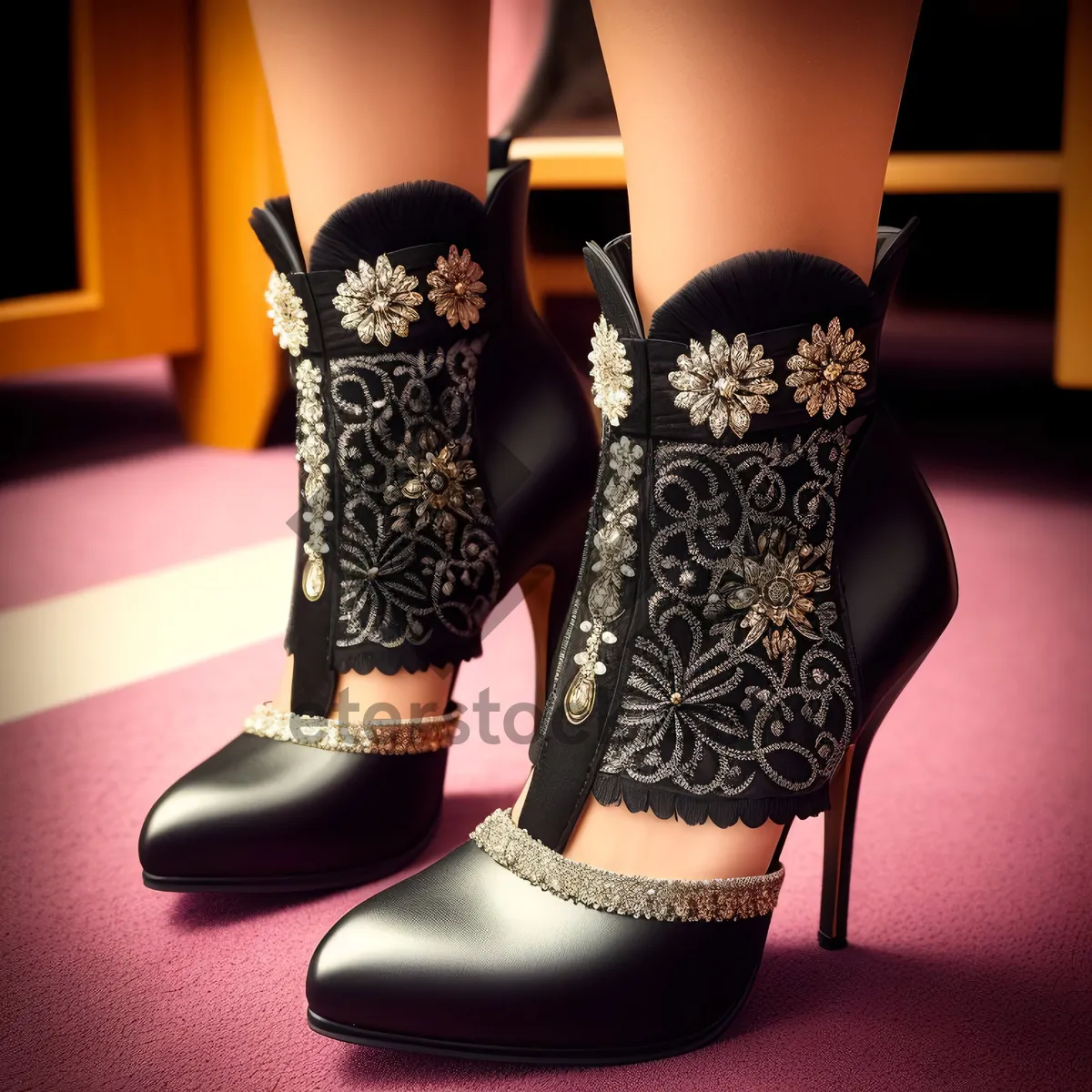 Picture of Sexy Lace Black Cowboy Boots for Fashionable Ladies