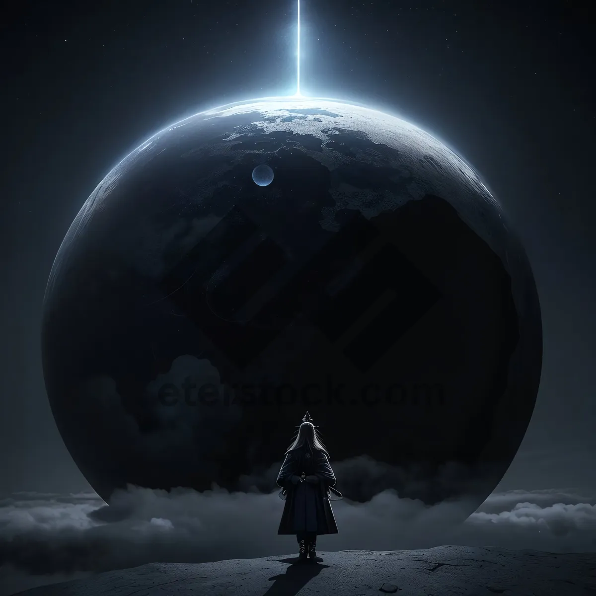 Picture of Dark Moonlit Fantasy Space Scene with Stars
