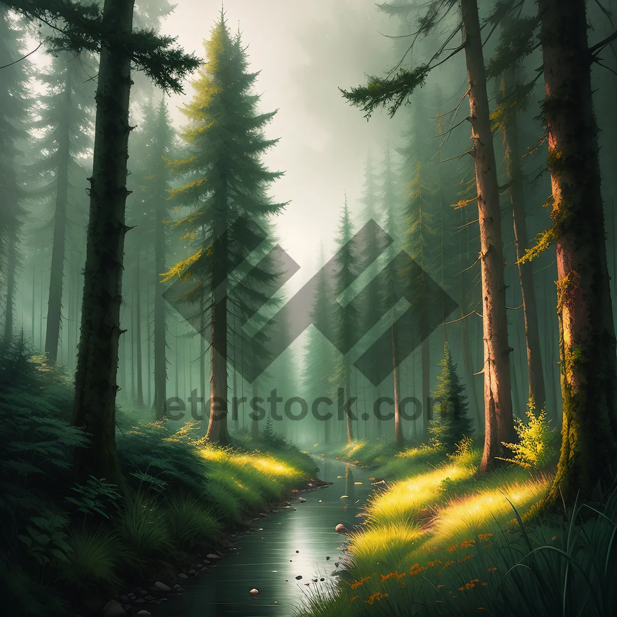 Picture of Autumn Woods: Serene Landscape with River