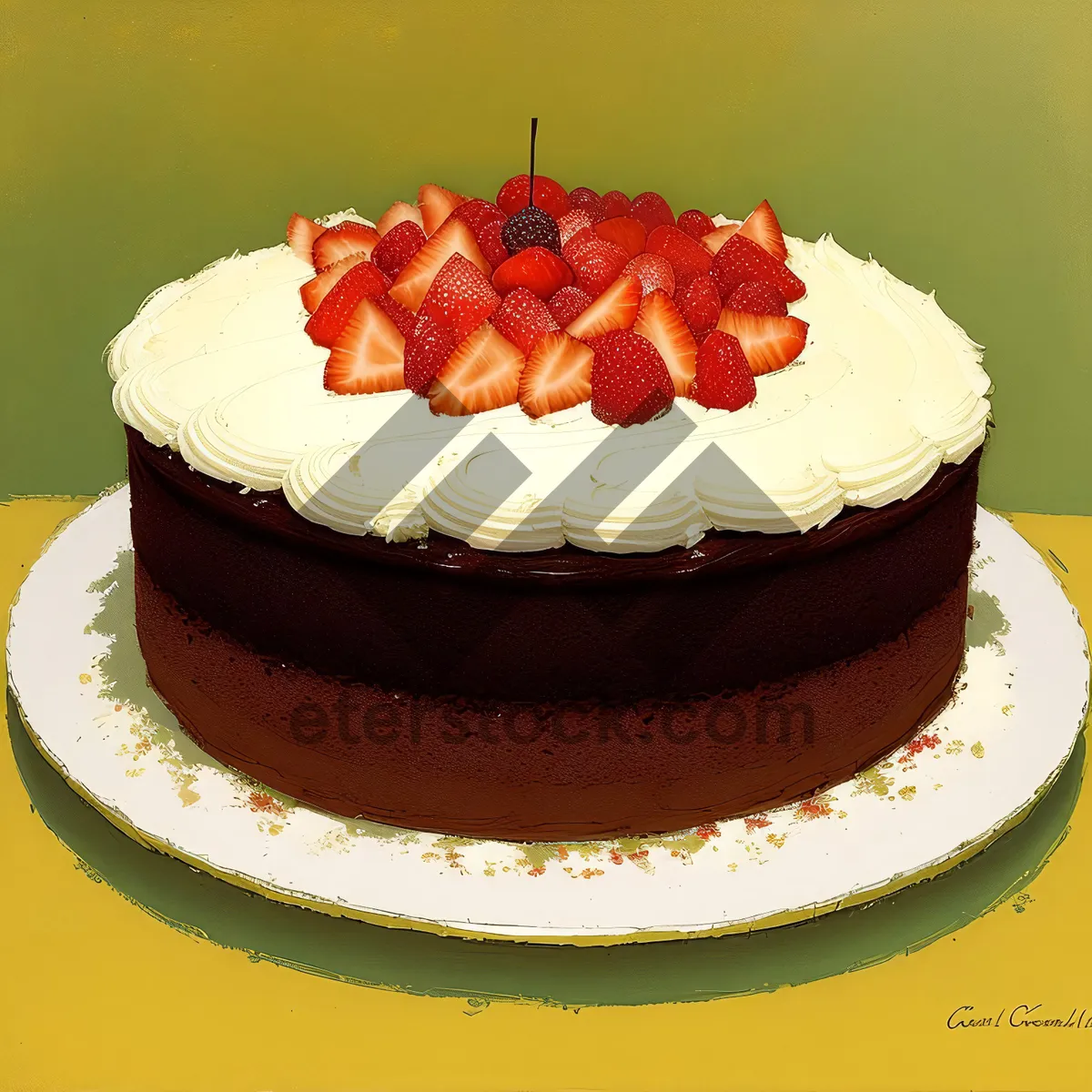 Picture of Delicious Strawberry Birthday Cake with Chocolate Cream