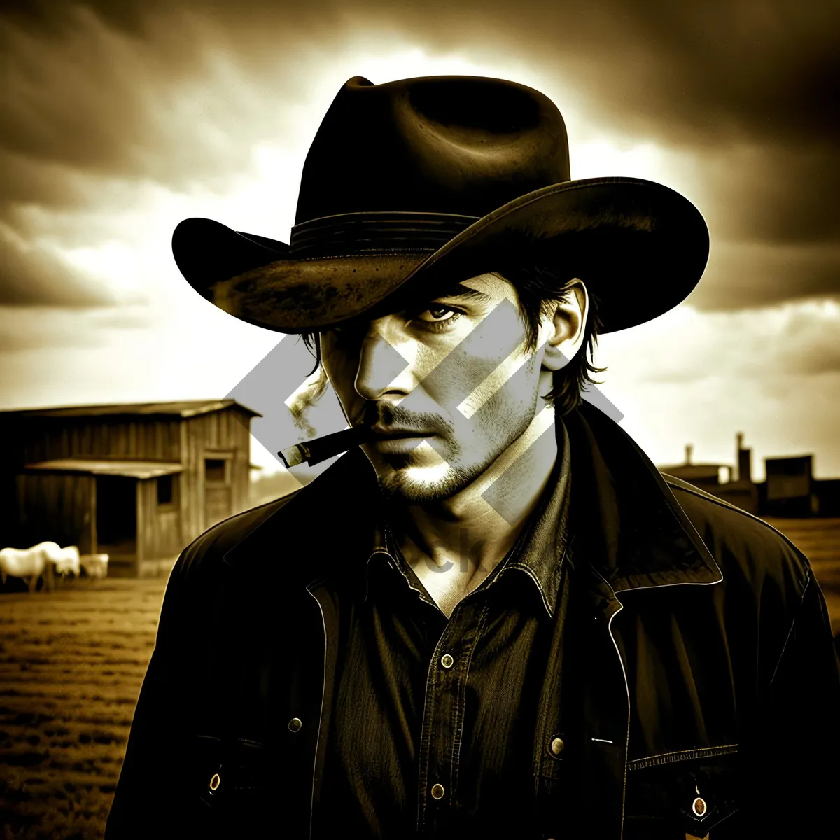 Picture of Stylish Cowboy Portrait: Western Fashion Hat for Men.