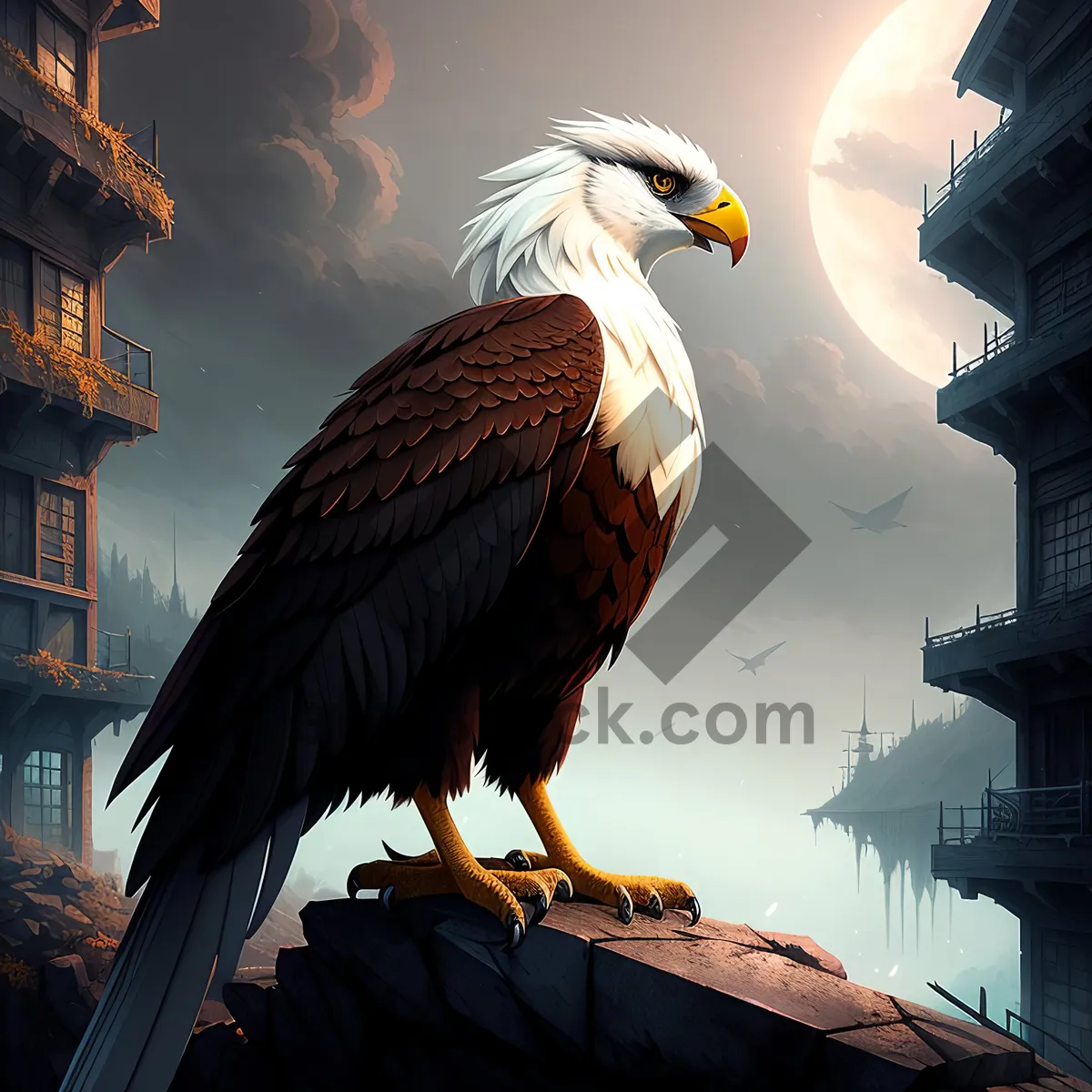 Picture of Majestic Predator: Bald Eagle Soaring With Intense Gaze.