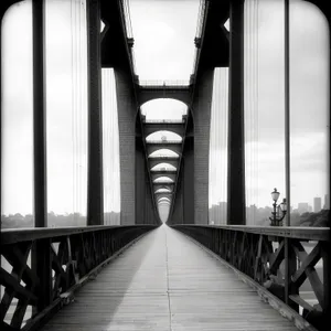 Suspension bridge over the ocean in the city