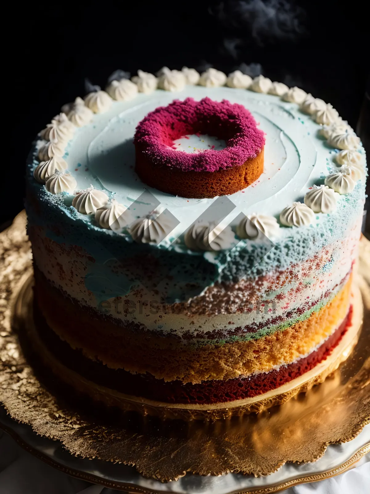 Picture of Delicious Pink Apple Cake with Cream and Chocolate