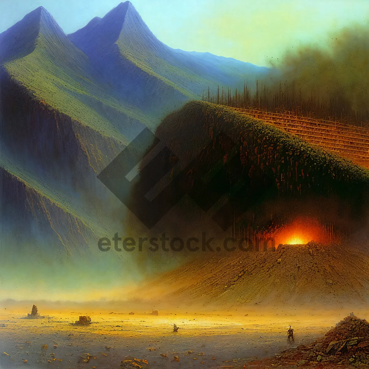 Picture of Golden Horizon: Majestic Sunset over Mountain Landscape